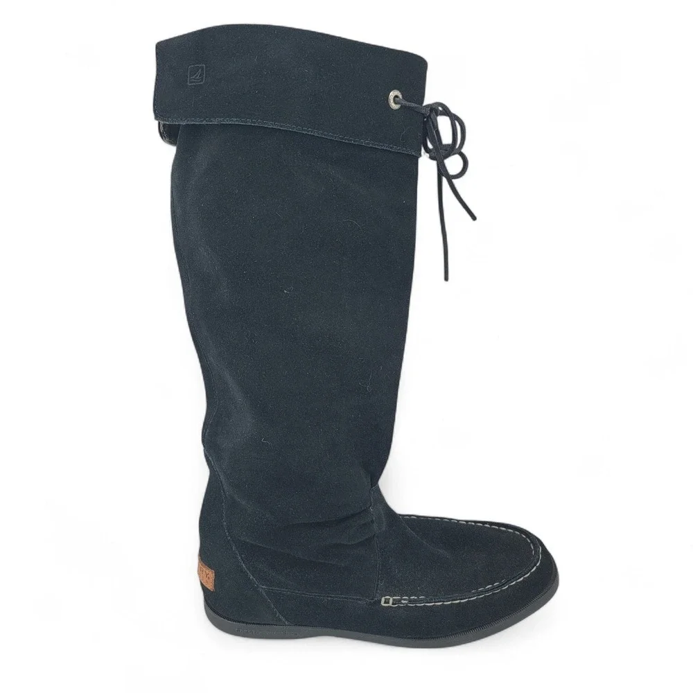 Sperry Suede Boots Tall Lace Up‎ Moc Toe Black Boots Women's